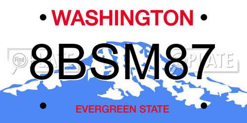 8BSM87 Washington License Plate