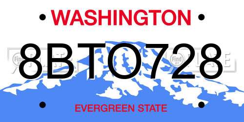 8BTO728 Washington License Plate