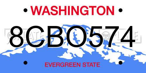 8CBO574 Washington License Plate