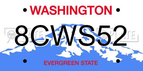 8CWS52 Washington License Plate