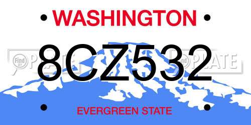 8CZ532 Washington License Plate