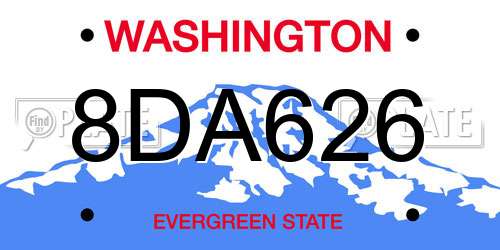 8DA626 Washington License Plate