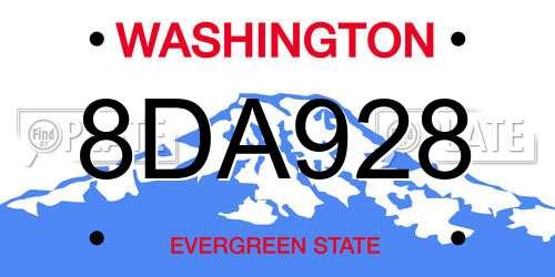 8DA928 Washington License Plate