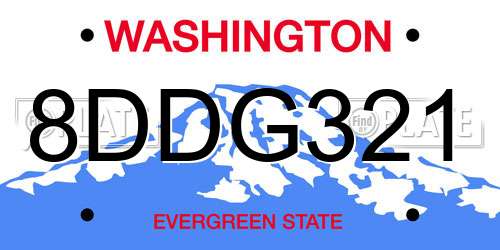 8DDG321 Washington License Plate