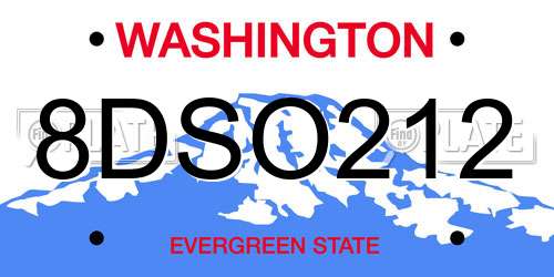 8DSO212 Washington License Plate