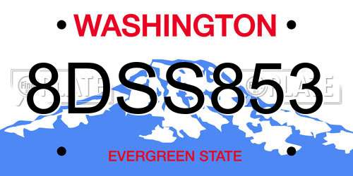 8DSS853 Washington License Plate