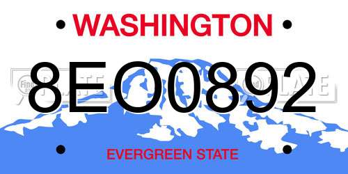 8EO0892 Washington License Plate