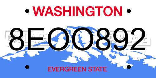 8EOO892 Washington License Plate