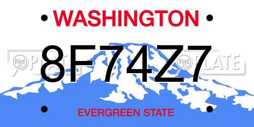 8F74Z7 Washington License Plate