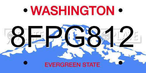 8FPG812 Washington License Plate