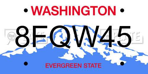 8FQW45 Washington License Plate
