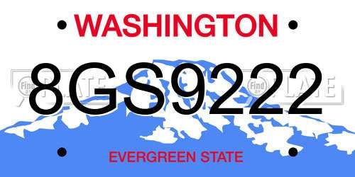 8GS9222 Washington License Plate