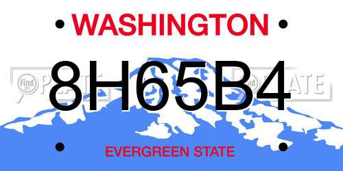 8H65B4 Washington License Plate