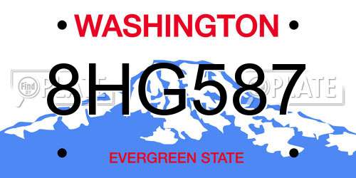 8HG587 Washington License Plate