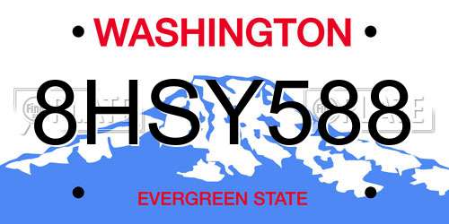 8HSY588 Washington License Plate