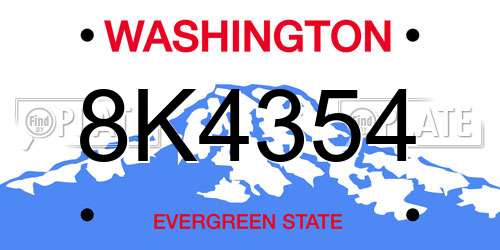8K4354 Washington License Plate
