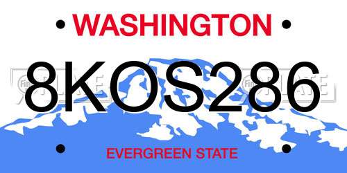 8KOS286 Washington License Plate