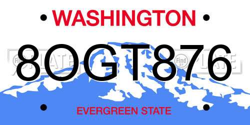 8OGT876 Washington License Plate