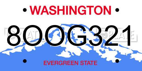 8OOG321 Washington License Plate