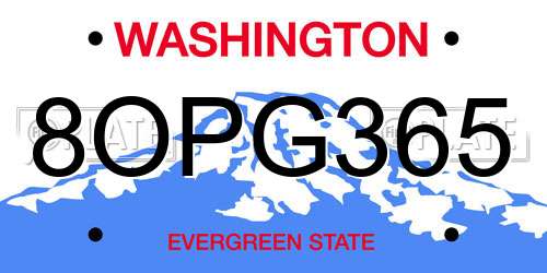 8OPG365 Washington License Plate