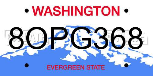8OPG368 Washington License Plate