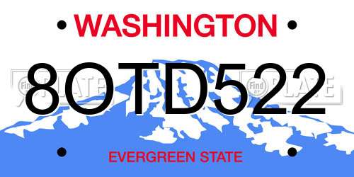 8OTD522 Washington License Plate