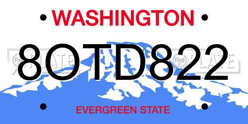 8OTD822 Washington License Plate