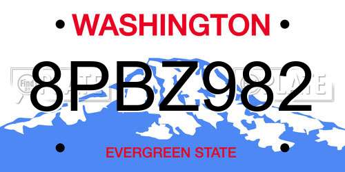 8PBZ982 Washington License Plate