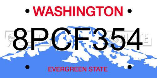 8PCF354 Washington License Plate