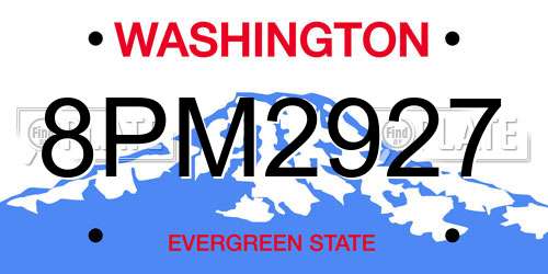 8PM2927 Washington License Plate