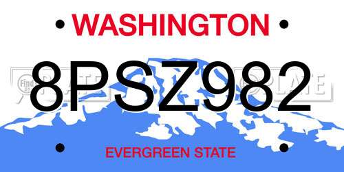 8PSZ982 Washington License Plate