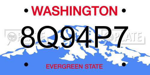 8Q94P7 Washington License Plate