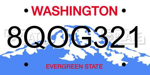 8QOG321 Washington License Plate
