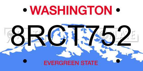 8RCT752 Washington License Plate