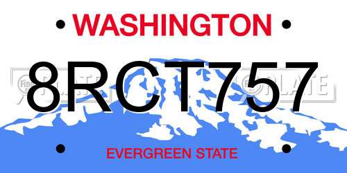 8RCT757 Washington License Plate