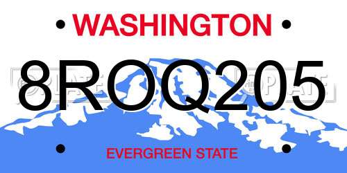 8ROQ205 Washington License Plate