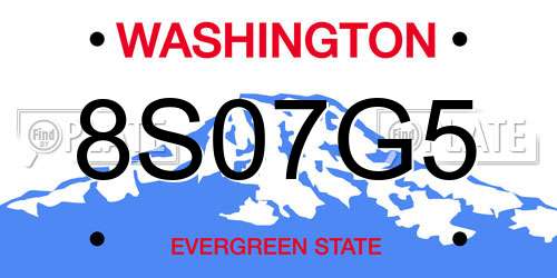 8S07G5 Washington License Plate