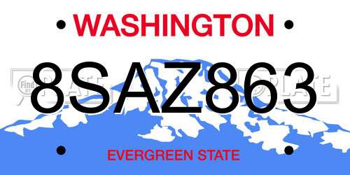 8SAZ863 Washington License Plate