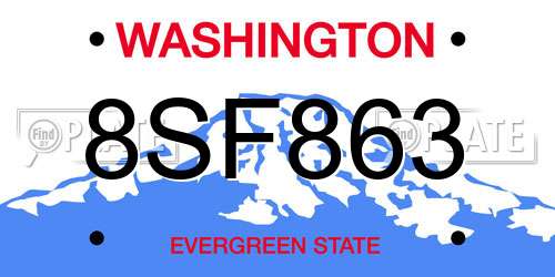 8SF863 Washington License Plate