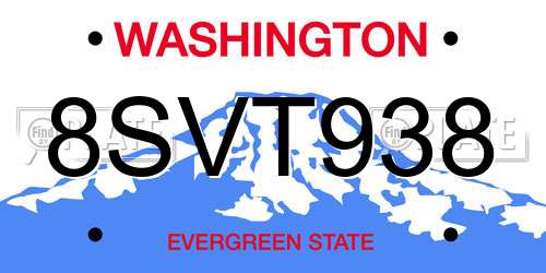 8SVT938 Washington License Plate