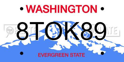 8TOK89 Washington License Plate