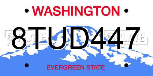 8TUD447 Washington License Plate