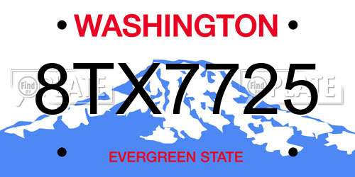 8TX7725 Washington License Plate