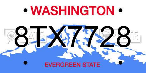 8TX7728 Washington License Plate