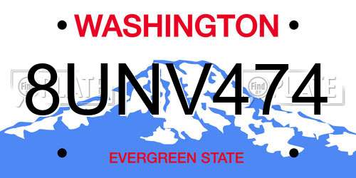 8UNV474 Washington License Plate
