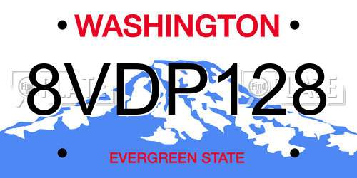 8VDP128 Washington License Plate