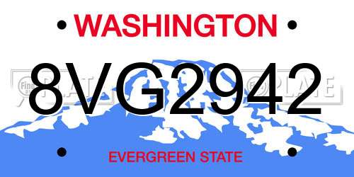 8VG2942 Washington License Plate