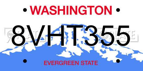 8VHT355 Washington License Plate