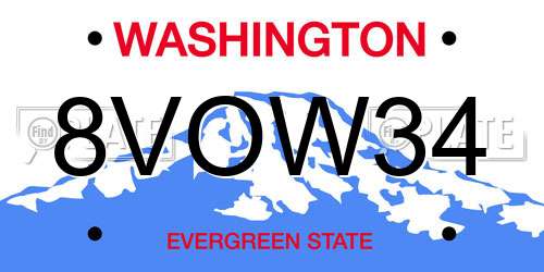 8VOW34 Washington License Plate