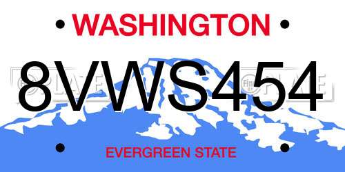 8VWS454 Washington License Plate